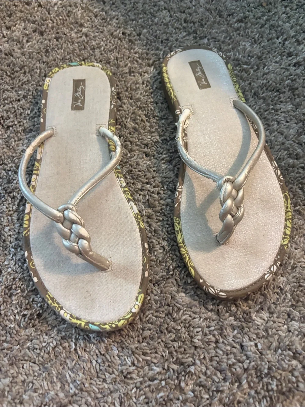 VERA BRADLEY Metallic Braided Strap Women's Flip Flop Sandals - Gold